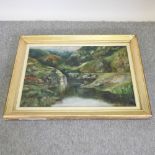 Hilton, 20th century, river landscape with sheep, signed, oil on canvas,
