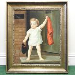 L Mason, early 20th century, child by a doorway, oil on canvas,