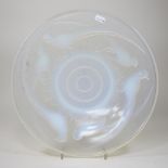 A French Sabino style opalescent glass dish, relief decorated with pheasants,