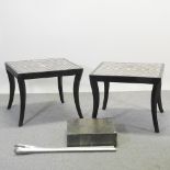 A pair of modern black and white occasional tables, 71 x 71cm,