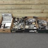 Four boxes of silver plated items and metalwares