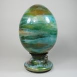An early 20th century Czech blue Art Glass table lamp, of ovoid shape, signed indistinctly,
