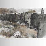 George J Drought *ARR, (b1940), 'Quarry', watercolour and ink, 35 x 53cm,