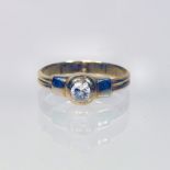 An unmarked ladies dress ring, set with a single stone,