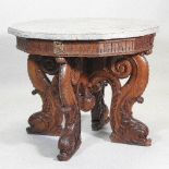 An impressive 19th century carved oak marble top centre table,