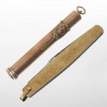 An early 20th century 14 carat gold cased folding fruit knife, with two folding steel blades,