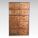 A 19th century French light oak and pine shop haberdashery cabinet,