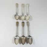 A collection of six George III and Victorian fiddle pattern table spoons, various makers and dates,