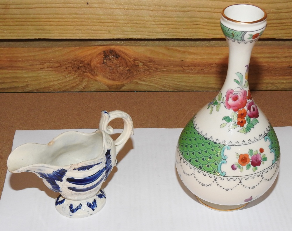 An 18th century Staffordshire blue and white pearlware jug, c1770, of scrolled helmet shape, - Image 3 of 7