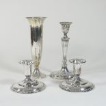 A pair of mid 20th century Norwegian silver dwarf candlesticks, 7cm high,