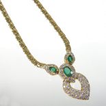 A mid 20th century Garrards 18 carat gold necklace, diamond and emerald pendant necklace,