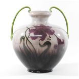 A Julius Dressler Austrian Art Nouveau twin handled tin glazed vase, of ovoid form,