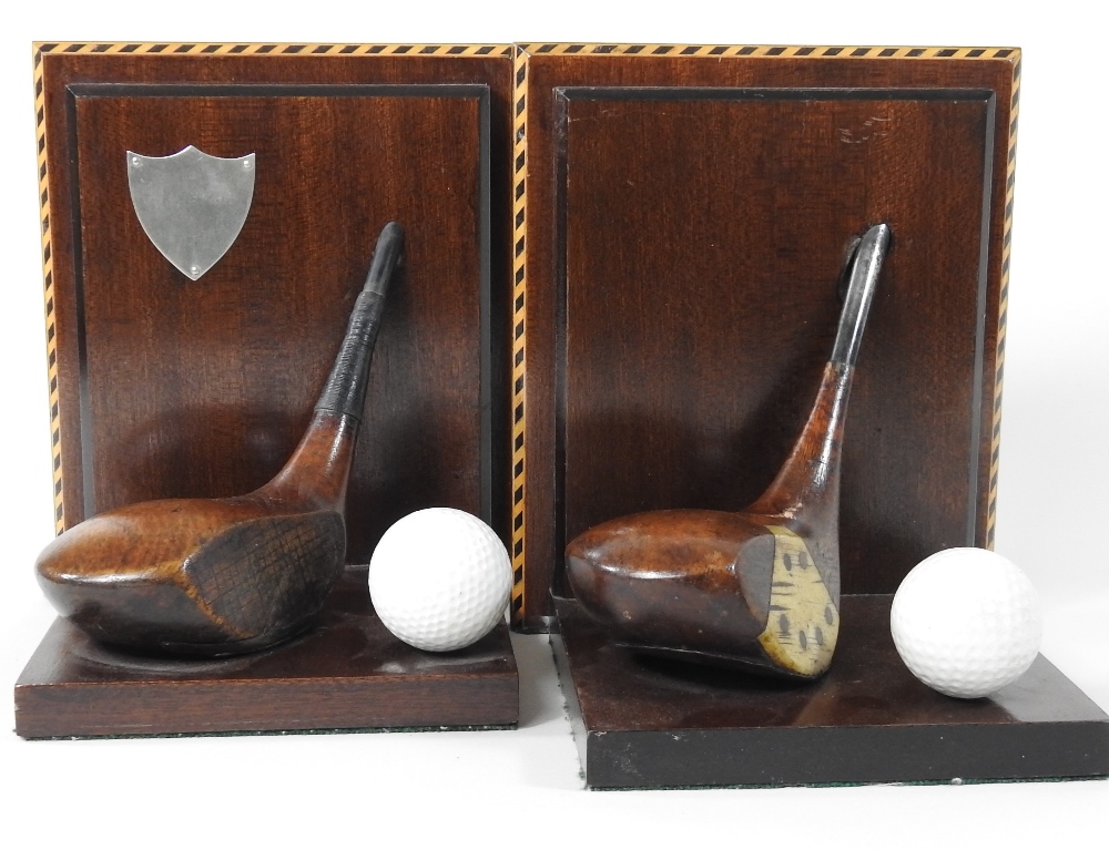 A pair of hand-made novelty bookends, of golfing interest, each decorated with a golf club and ball, - Image 4 of 7