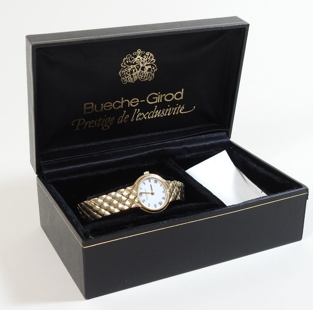 A Bueche-Girod 9 carat gold ladies wristwatch, the signed white dial with Roman hours, - Image 3 of 7