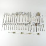 A collection of German silver table wares, comprising six table forks, a pair of table spoons,