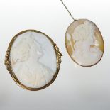 An early 20th century cameo brooch, of oval shape, carved in relief with a young lady in profile,