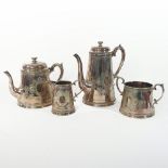 A Victorian silver plated four piece tea and coffee service, comprising teapot, coffee pot,