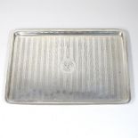 An Art Deco silver tray, of rectangular shape, with engine turned decoration, Birmingham 1922,