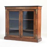 A Victorian walnut, inlaid and gilt metal mounted dwarf glazed bookcase,