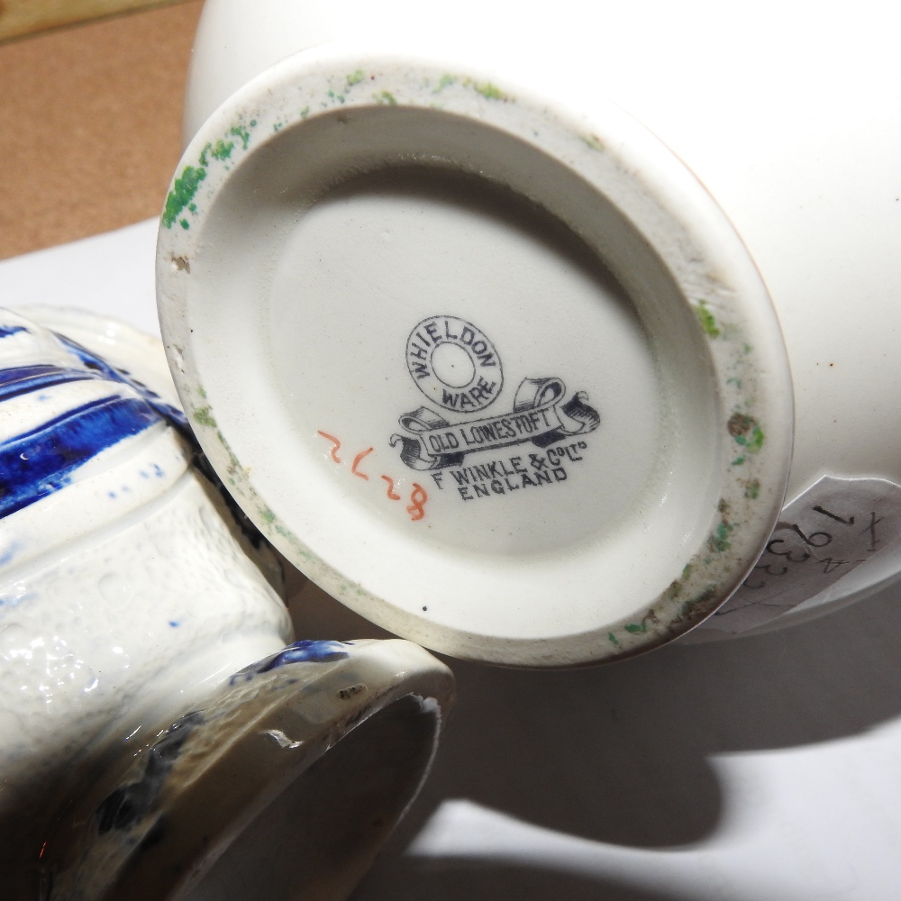 An 18th century Staffordshire blue and white pearlware jug, c1770, of scrolled helmet shape, - Image 5 of 7