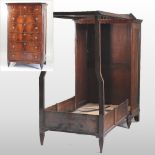 A rare 19th century mahogany four poster folding campaign bed, in the form of a chest,