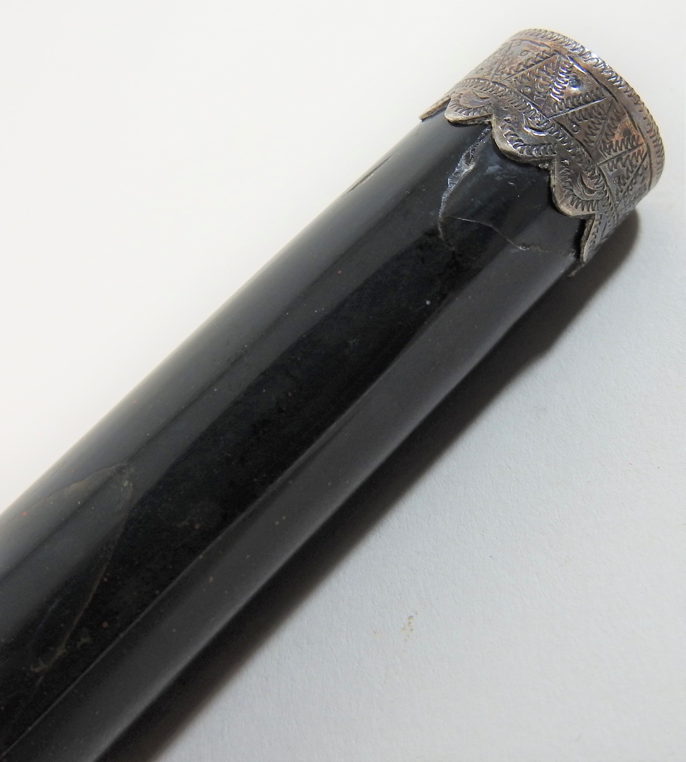 An early 20th century Indian bloodstone rest, with finely engraved white metal ends, - Image 3 of 3