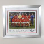 A 1966 England World Cup Winners team photograph, signed by eight of the players, Nobby Stiles,