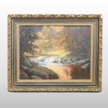 Denis J McDowell *ARR, (1926-1990), river landscape, signed, oil on canvas, 49 x 65cm,