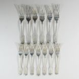 A set of eight Victorian silver fiddle pattern dessert forks, London 1861, 18cm long,