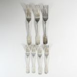 A pair of George III silver fiddle pattern table forks, London 1816, 21cm long,