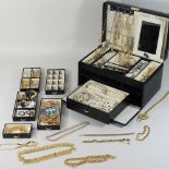A jewellery box, containing a collection of costume jewellery,