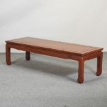 A hardwood coffee table,