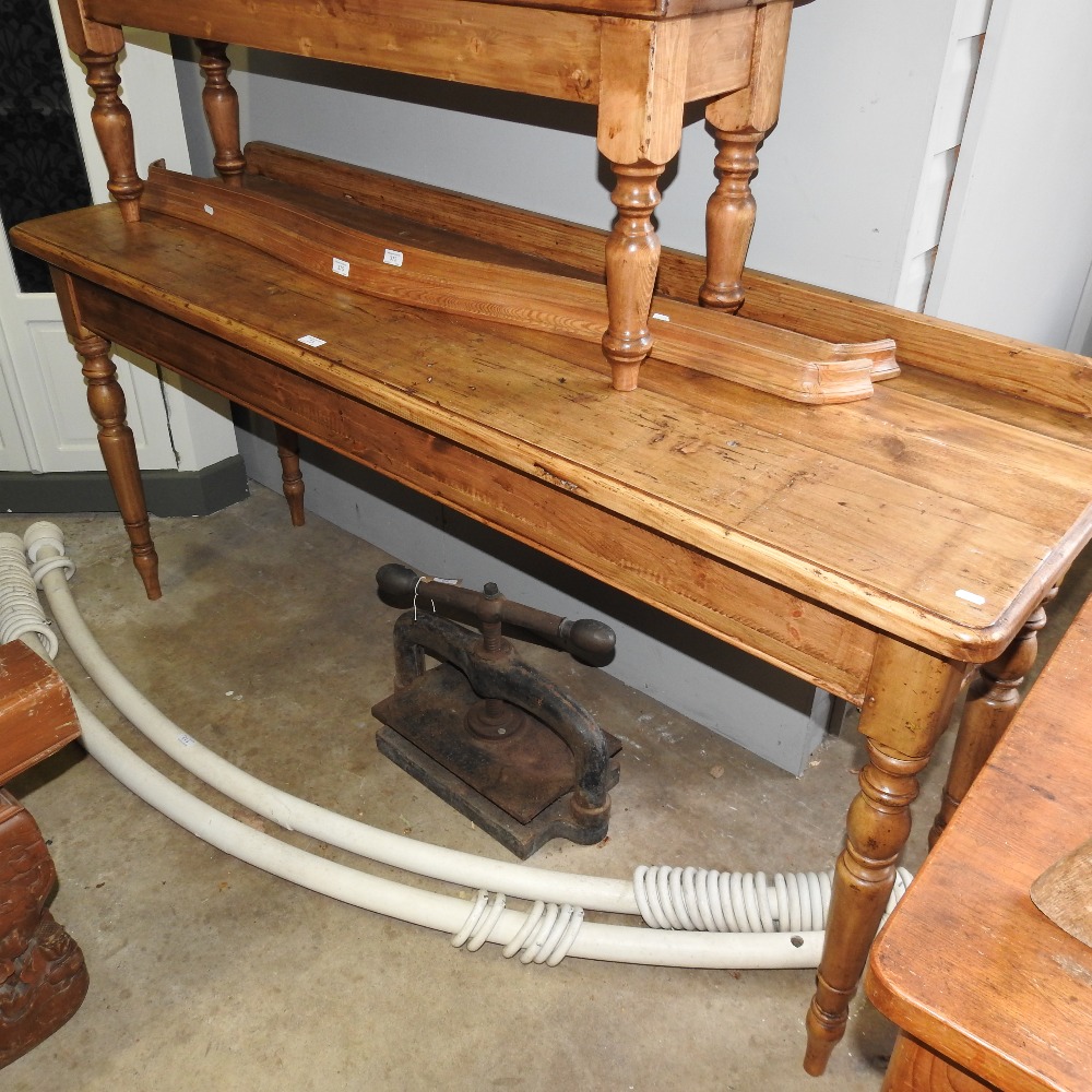 A hand made pine serving table, on turned legs, - Image 3 of 5