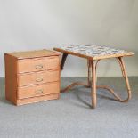 A bamboo table, with a tiled top, 93cm,