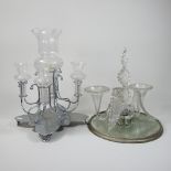 An early 20th century glass centrepiece, 35cm high,