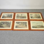 A set of six hunting prints in maple frames,