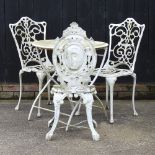 A white painted metal garden table, 70cm diameter,