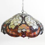 A near pair large Tiffany style coloured glass ceiling lights,