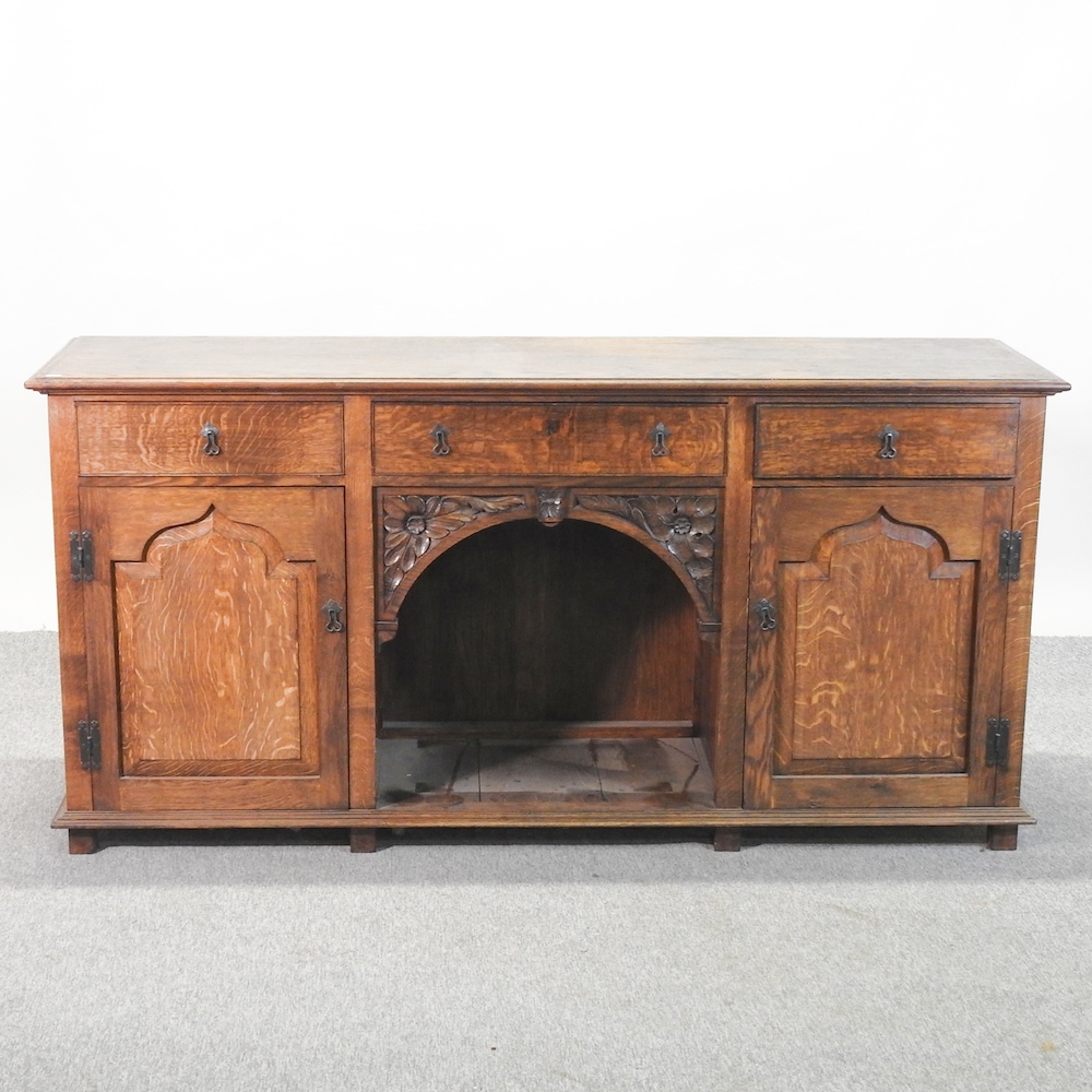 A 18th century style oak dresser base, by Manningtree Cabinet Makers,