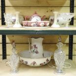 Two shelves of china and glass, to include a Royal Brierley crystal goblet,