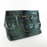 An Escada green snakeskin tote bag,