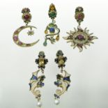 A pair of Percossi Papi gold plated pendant earrings, with enamelled and seed pearl decoration,