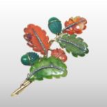 *Withdrawn* An 18 carat gold carnelian, nephrite and diamond brooch,