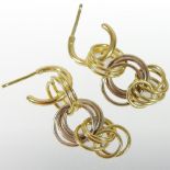 A pair of 18 carat two colour gold multi hoop pendant earrings, 3cm drop, 8.