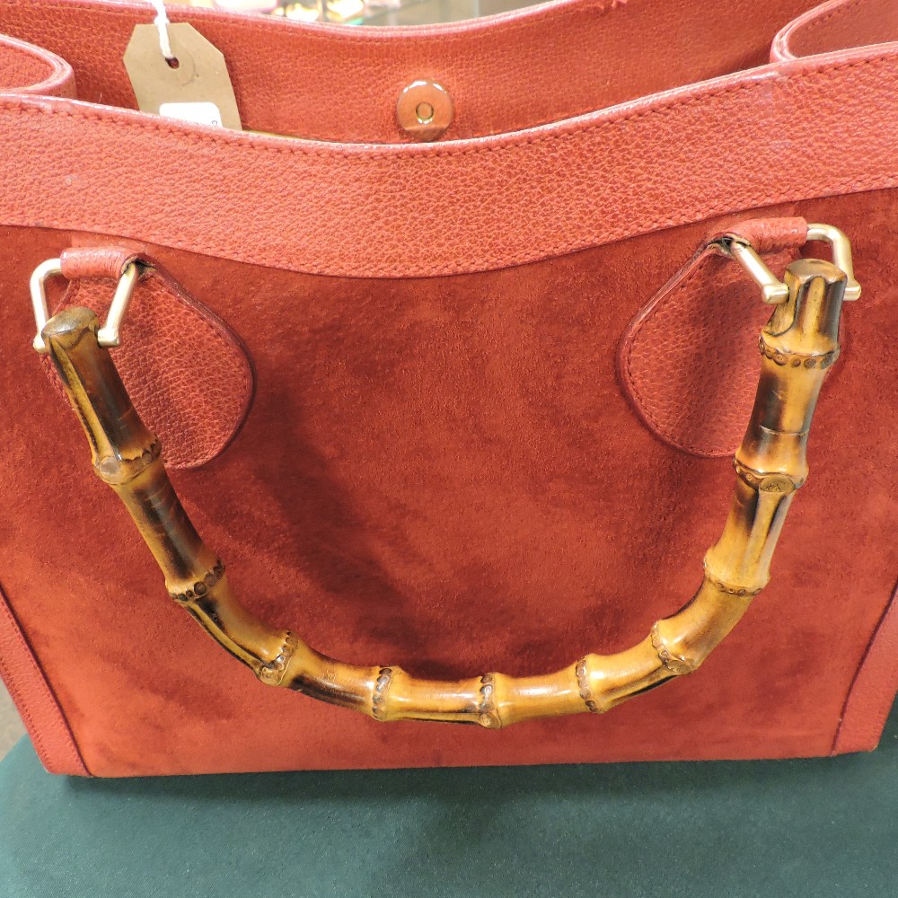 A Gucci red leather and suede 'Diana' satchel bag, with bamboo handles, - Image 8 of 27