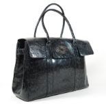 A Mulberry Bayswater black and blue patent leopard print effect handbag,