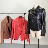 A Donna Karan red leather ladies designer double breasted jacket,