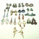 A pair of Shaun Leane silver gilt, pearl and enamel cherry blossom design earrings, 6cm long,