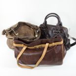 Two Donna Karan brown leather handbags, together with an Etro patterned leather tote bag,