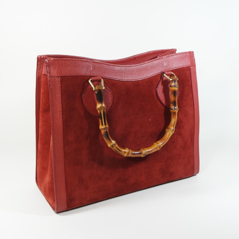 A Gucci red leather and suede 'Diana' satchel bag, with bamboo handles, - Image 4 of 27